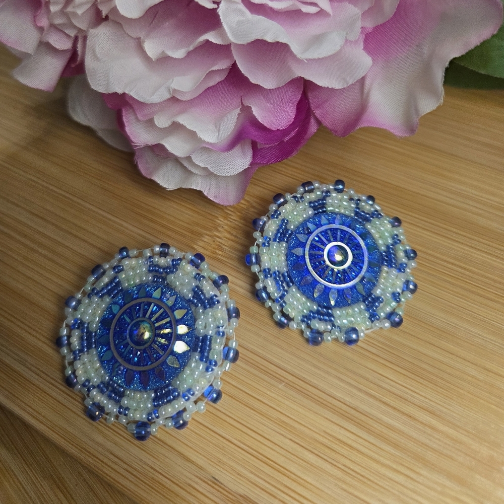 Blue and White Handcrafted Beaded Earrings
